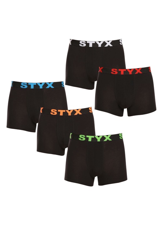 Set 5 perechi boxeri barbati 5G9602, Styx, Bumbac/Modal, Negru