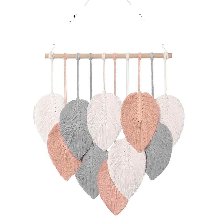 Декорация за стена макраме Enforose, листа, 40x50см, ръчна изработка, бохо стил