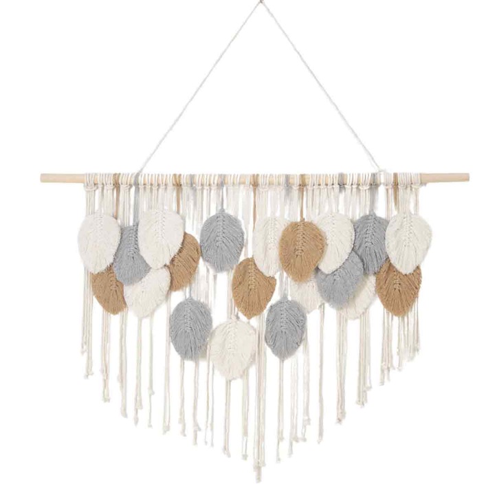 Decoratiune perete macrame, Enforose, design frunze, handmade, 80x100cm