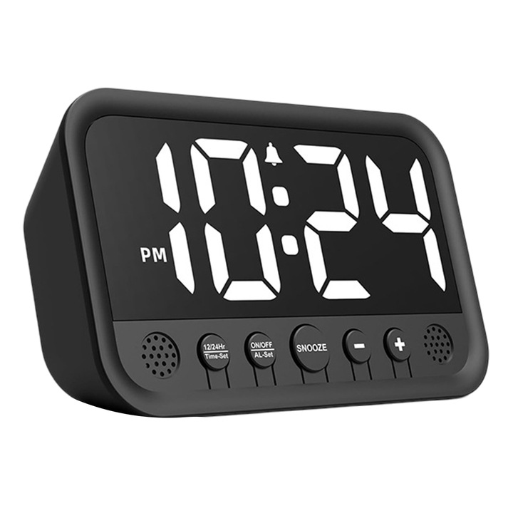 Ceas digital mic cu LED dimabil, Enforose, alarma sonora puternica, functie de memorie, 12/24 ore, USB C