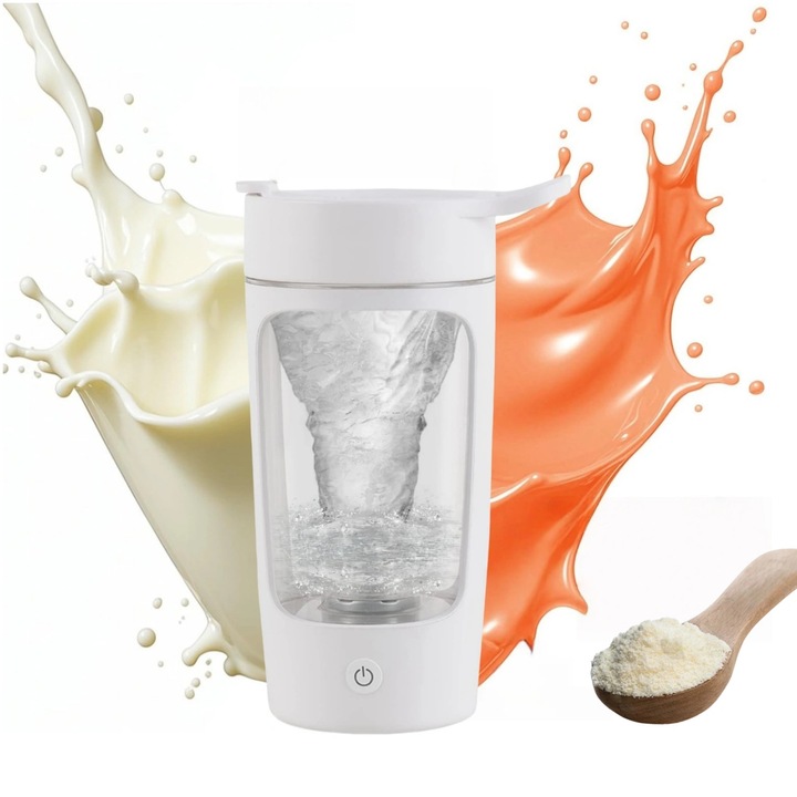 Преносим електрически шейкър, чаша за блендер за протеини, шейкове и заместители на хранене, 650 мл, без BPA, батерия 1200 mAh, 7000 оборота в минута, мощен мотор, херметически затворен, против протичане, устойчив на температура и удар, бял