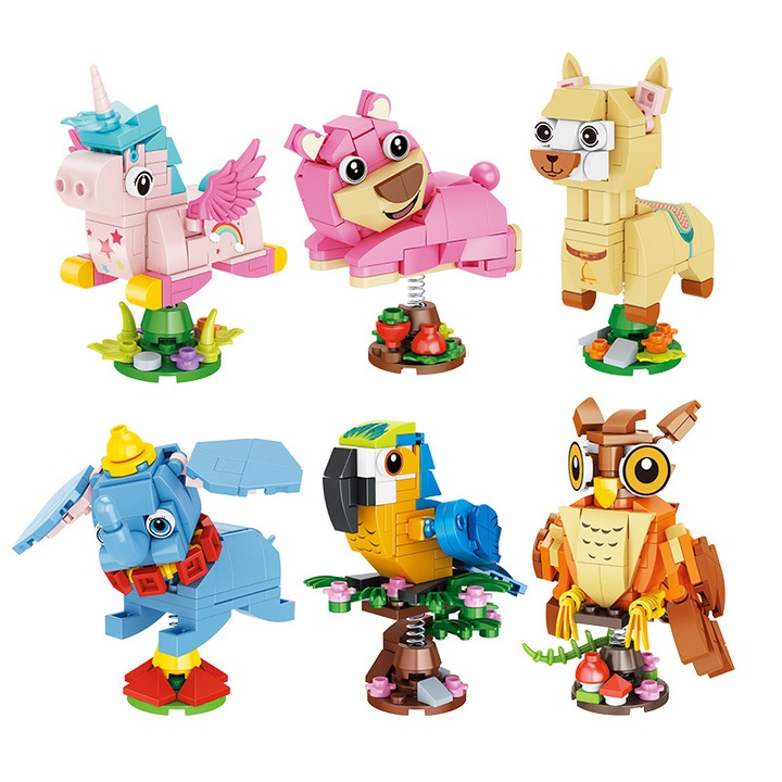 Комплект пъзел 6 животни, 98 части еднорог, 119 части мечка, 115 части слон, 106 части камила, 101 части папагал, 111 части бухал, 6 години