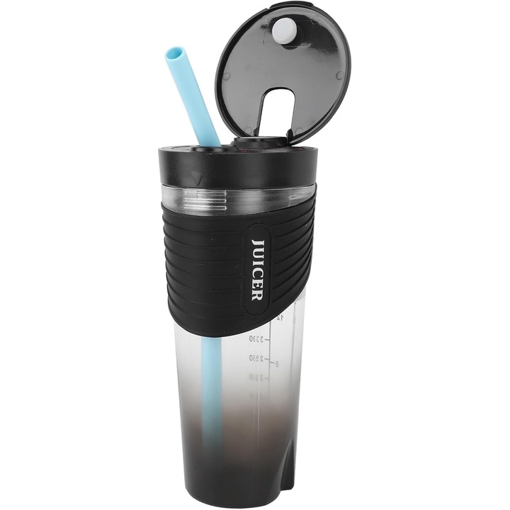 Блендер Електрически преносим, 400 ml, 6 ножа, USB акумулатор, черен