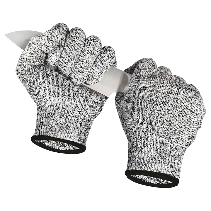 Set de manusi de protectie, 5 niveluri rezistenta la taiere, gri, L, 2 perechi