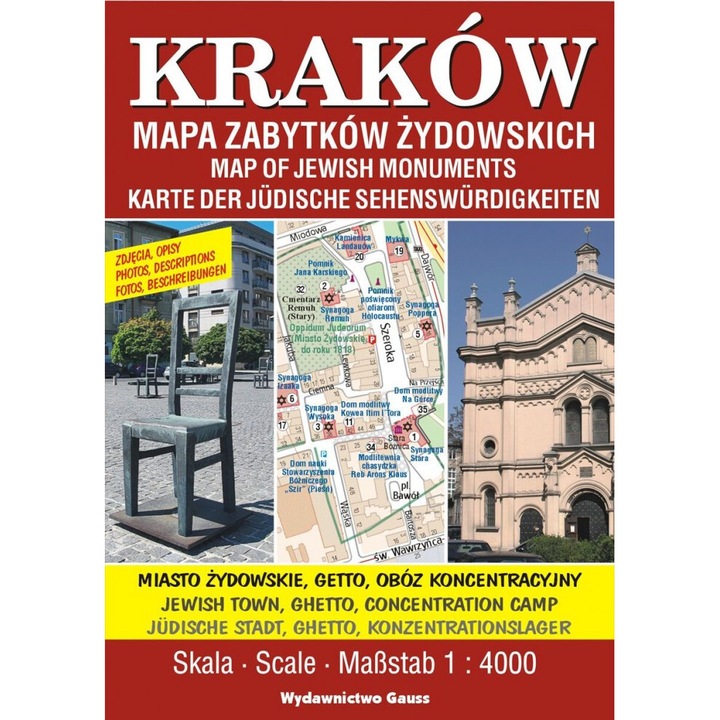 Plan miasta „Kraków – Mapa Zabytków Żydowskich”, Gauss, 2024, 2 pagini, coperta moale, 157x1133mm