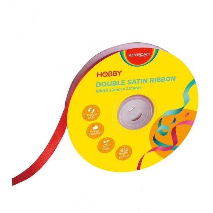 Ribanda dubla satinat rosie 12mmx22,86m set, Keyroad