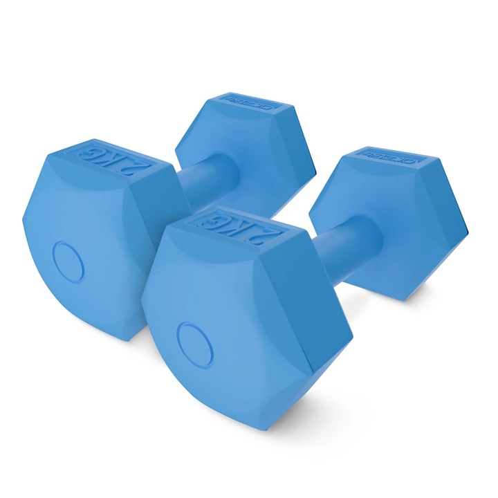 Комплект от 2 дъмбела за силова тренировка и фитнес, 4FIZJO, 2x2кг, Син