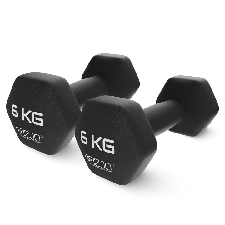 Класически дъмбели, 2 х 6 кг, 4FIZJO, черни