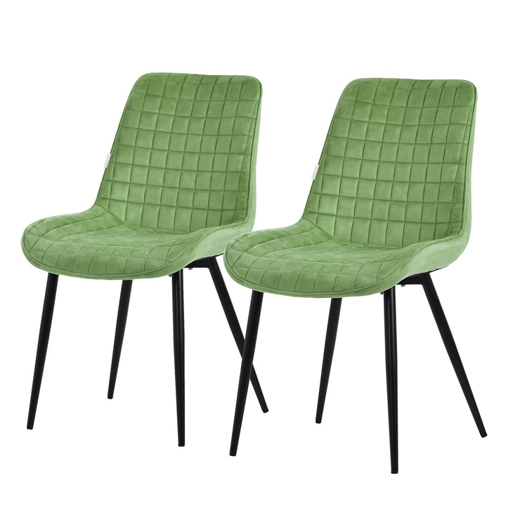 Комплект 2 трапезни стола ML-Design, светлозелено, кадифе, 60x52x89 см, модерен дизайн, лесни за сглобяване