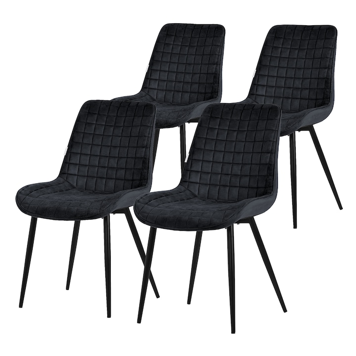 Комплект 4 трапезни стола ML-Design, черни, кадифе, 52x60x89см, модерен дизайн, лесни за сглобяване