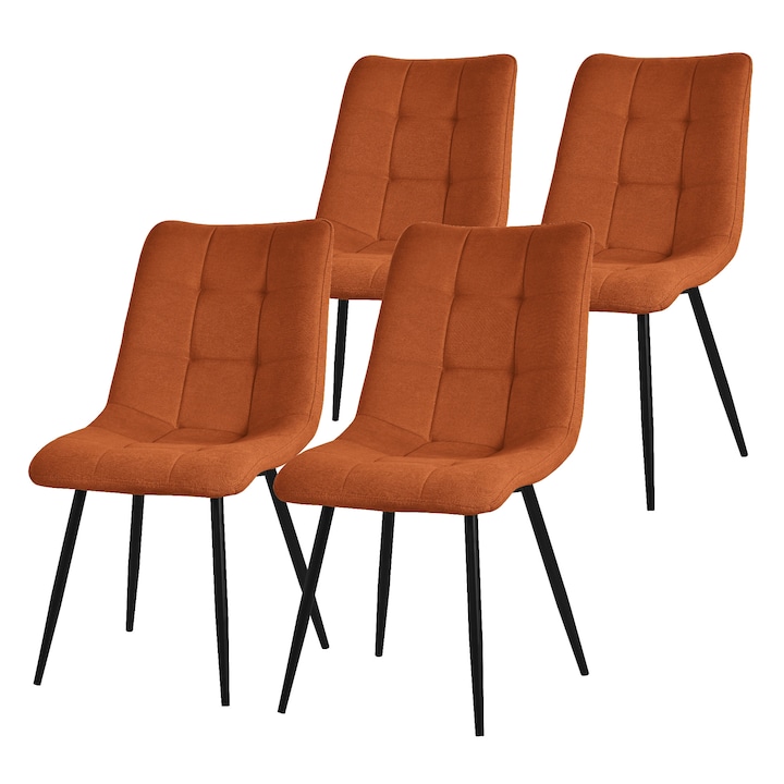 Комплект 4 трапезни стола ML-Design, оранжеви, полиестерни, 49x60.5x89см, модерен дизайн, лесни за сглобяване
