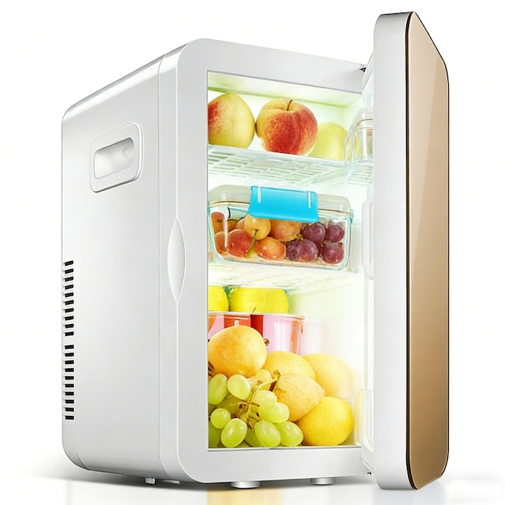 Mini frigider cosmetice, Morovan, Mini frigider pentru auto, Functie de incalzire/racire, Portabil, functionare cu zgomot redus, pentru masina si uz casnic, perfect pentru bauturi, gustari, cosmetice, 8L, 19.2x26.5x28.8cm, Alb