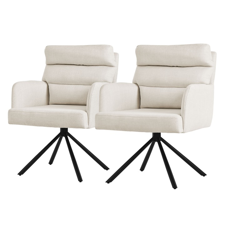 Set 2 scaune dining ML-Design, bej, poliester, 64.5x64x93cm, design modern, usor de asamblat