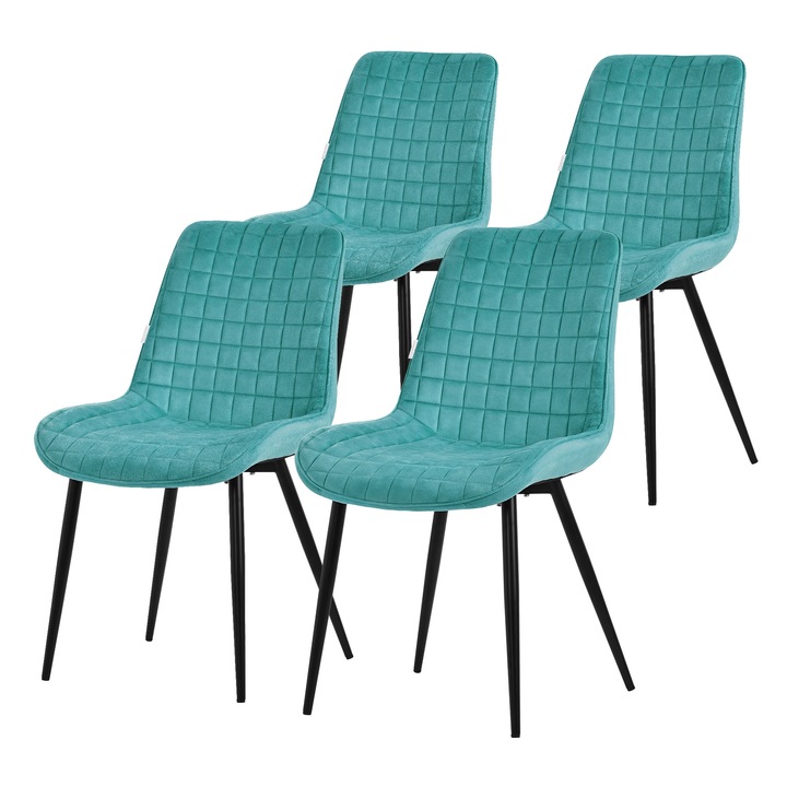Комплект 4 трапезни стола ML-Design, тюркоаз, кадифе, 52x60x89см, модерен дизайн, лесни за сглобяване