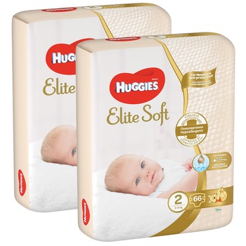 Pachet scutece Huggies Elite Soft 2, 3-6 kg, 132 buc