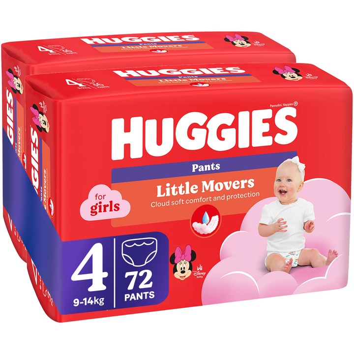 Пелени-гащички Huggies Little Movers 4, Girl, 9-14 кг, 72 броя