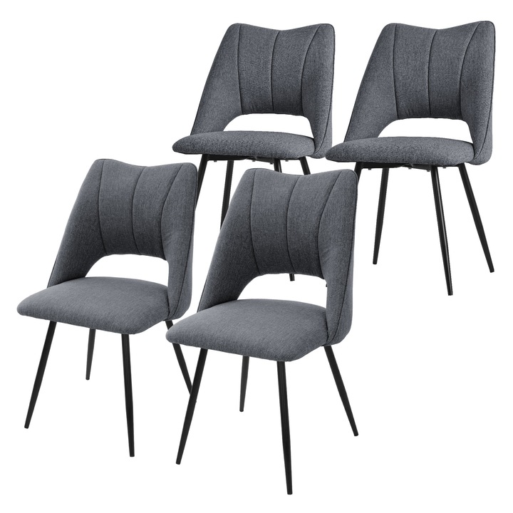 Set 4 scaune dining ML-Design, gri, poliester, 53x57x89cm, design modern, usor de asamblat