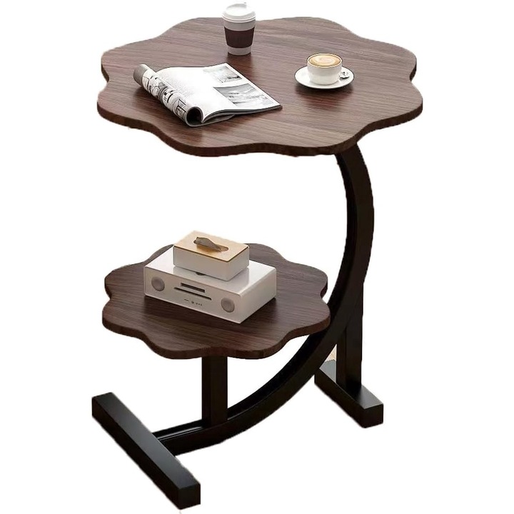 Маса за кафе, Wacorresi, Помощна маса с 2 нива плотове, модерен дизайн, Компактна и гъвкава, идеална за всекидневни, спални, офиси и нощни шкафчета, 40 x 30 x 62 см, дърво и стомана, кафяво/черно