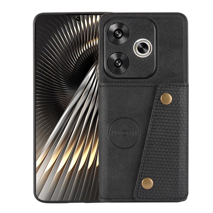 Xiaomi Redmi Note 13 Pro 5G-vel kompatibilis pénztárca tok – Retro bőr borítás cipzárral, képernyővédő fóliával és fekete kártyatartóval