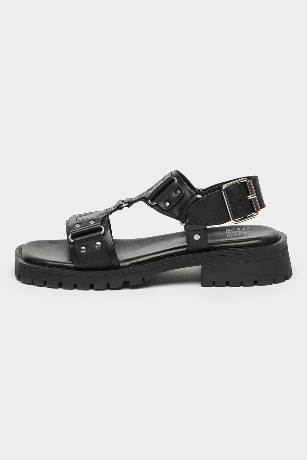 Bronx, Sandale de piele cu toc masiv Rac-Quel, Negru, 38