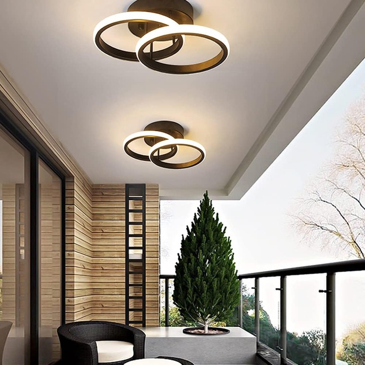 Плафон Morovan LED, 20W, черен, 2 ринга, за спалня, хол, коридор, стълбище