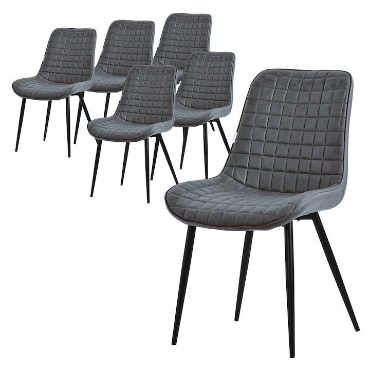 Комплект 6 трапезни стола ML-Design, антрацит, имитация на кожа, 52x60x89см, модерен дизайн, лесни за сглобяване