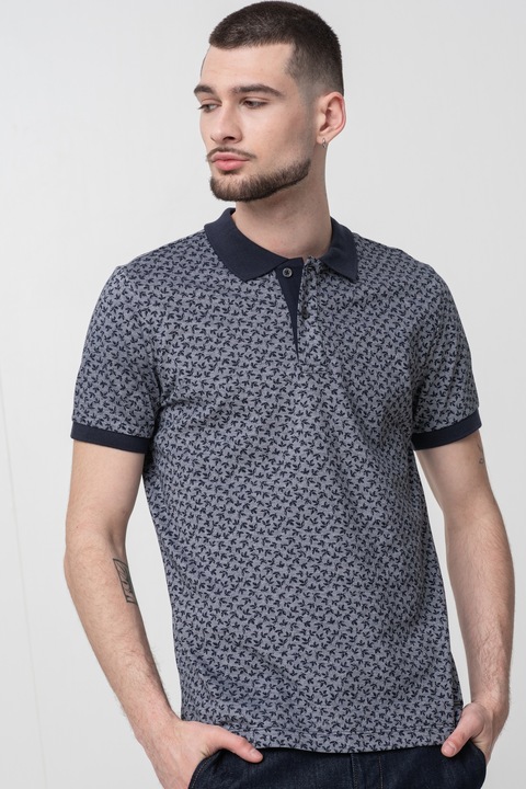 GEOX, Galléros mintás póló, Szürke/Púderkék