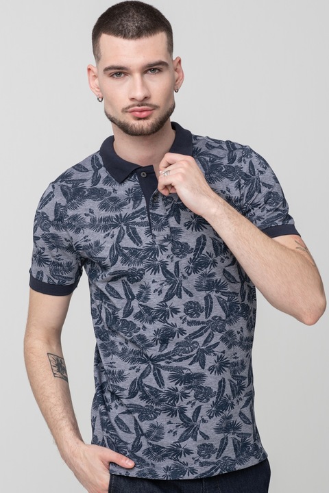 GEOX, Galléros mintás póló, Sötétkék/Sötétszürke