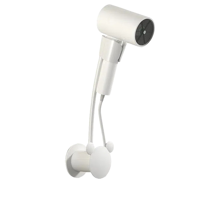 Стойка за стена за сешоар, регулируема, бяла, за грижа за косата