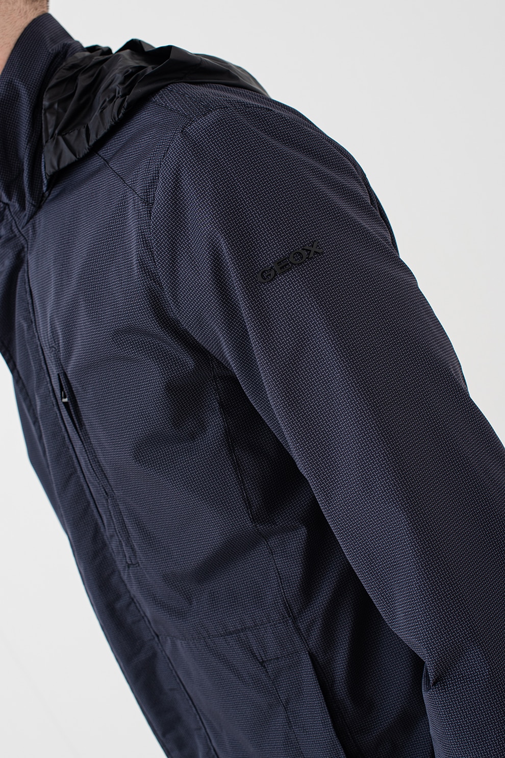 Geox, Jacheta cu fermoar si buzunare, Negru, Gri inchis, 48 - eMAG.ro