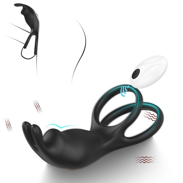 Inele penis cu vibrator, design unic, 10 intensitati de vibratie, silicon, set