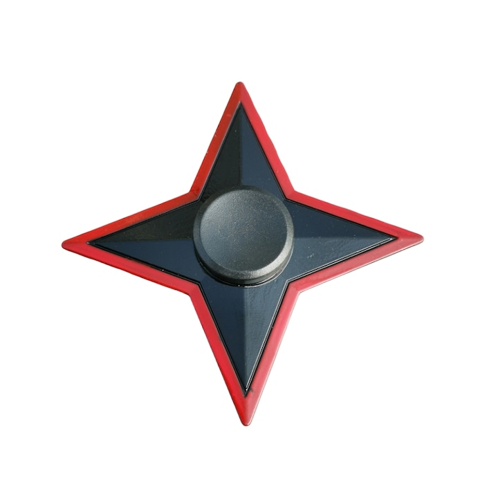 Spinner interactiv, Ninja, rosu metalizat/negru, 7.5x7.5x1.5cm, set cu cutie metalica