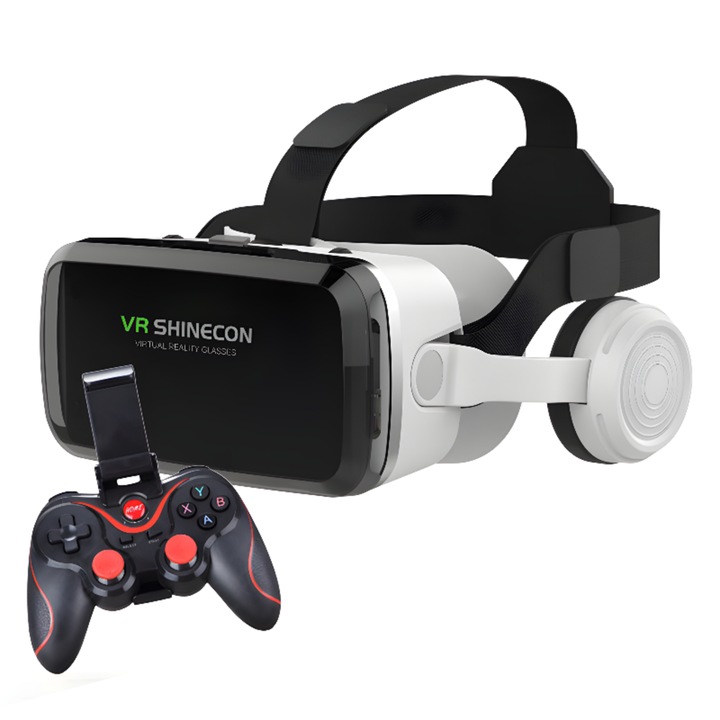 VR/3D очила за IOS Android мобилен телефон, игри, видео, размер на телефона 4,5-6,7 инча, Bluetooth слушалки и контролер с вградена батерия, регулируеми акрилни лещи