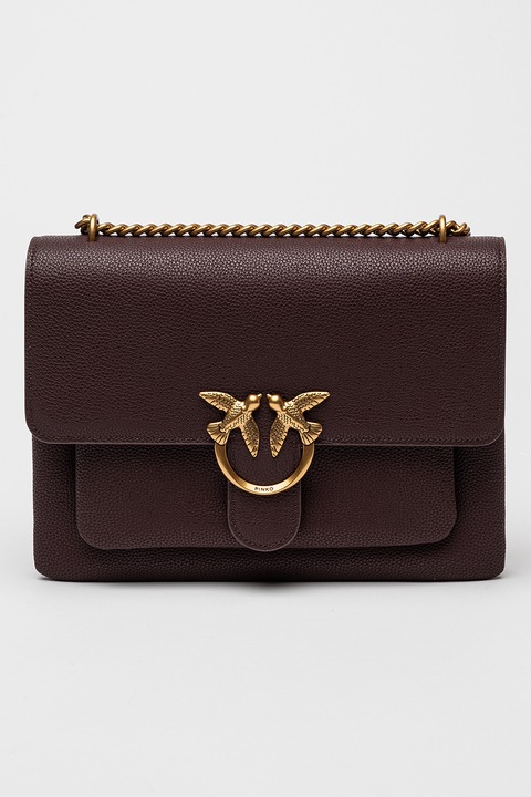 Pinko, Кожена чанта през рамо Love One с презрамка с верижка, Тъмновиолетов