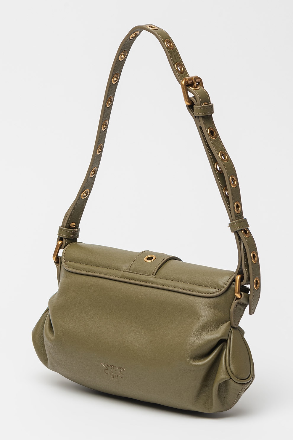 Pinko, Geanta de piele cu bareta decorativa Jolene, Verde, Kaki