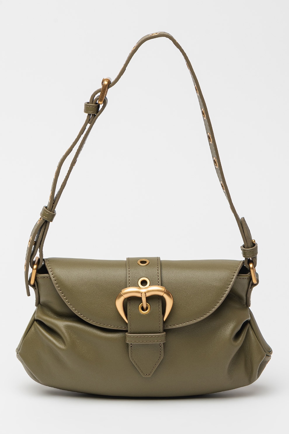 Pinko, Geanta de piele cu bareta decorativa Jolene, Verde, Kaki