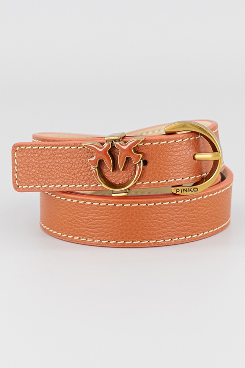 Pinko, Curea de piele ingusta cu logo metalic Love Berry