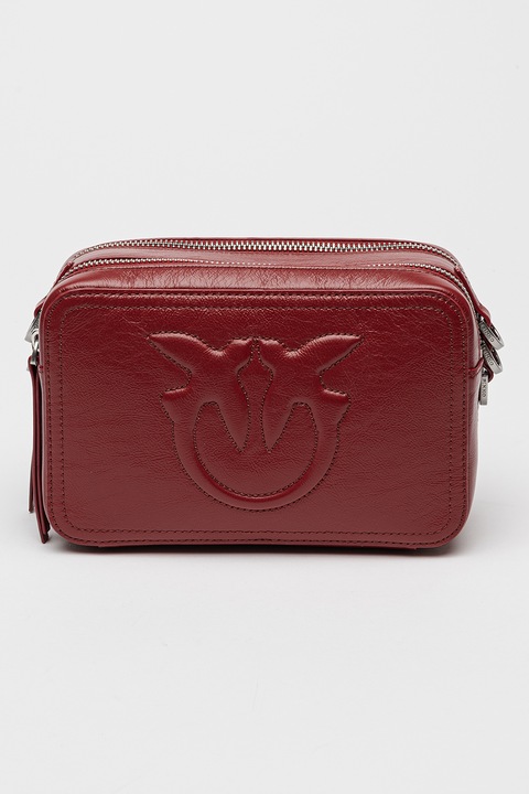 Pinko, Geanta crossbody de piele Carrie, Rosu inchis