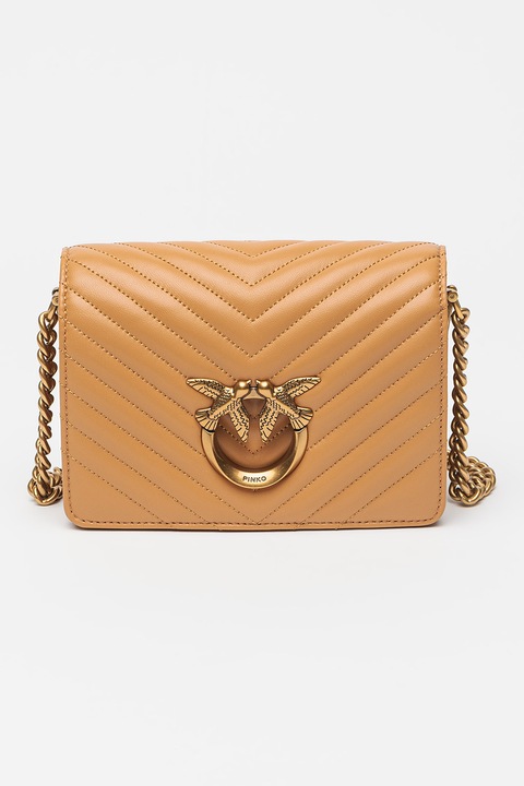 Pinko, Love Click keresztpántos bőrtáska, Karamellbarna
