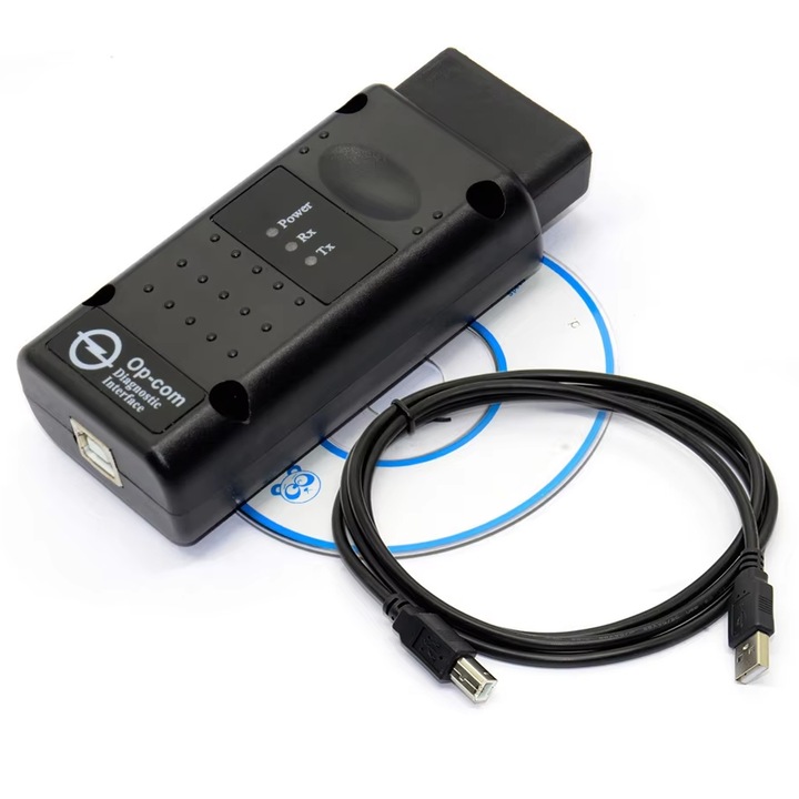 OP-Com eszközkészlet Opelhez, Diagnosztikai adapter, Axroad Mall, USB-kábellel, CD szoftverrel és illesztőprogramokkal, hibakódok olvasása/törlése, indításgátló és visszaállítási funkciók, V1.99 legújabb verzió, PIC18F458 chiphez és FTDI chiphez, fekete