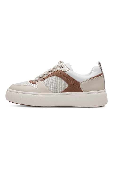 Tamaris, Pantofi sport flatform cu garnituri de piele, Bej deschis