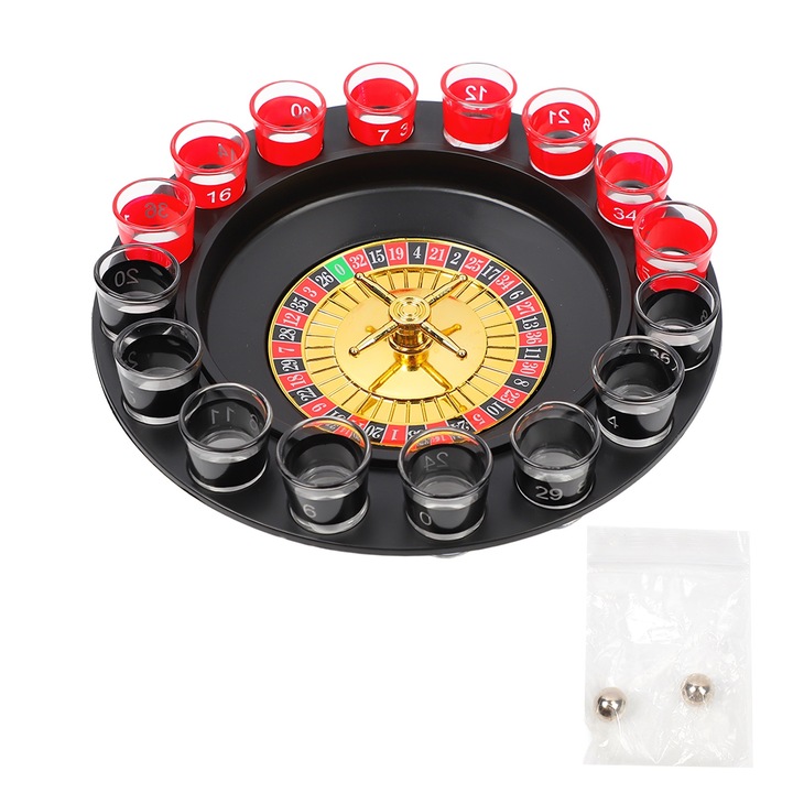 Társasjáték készlet, longziming, lövésekhez, 16 pohár, 2 fémgolyó, többszínű