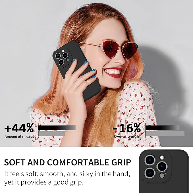 Husa pentru iphone 15 ProMax, MingZhi®, Husa din silicon lichid, Husa pentru tot corpul, Pachet complet pentru lentile, Rezistent la socuri, Husa de telefon ultra subtire, Captuseala din microfibra moale rezistenta la zgarieturi, negru