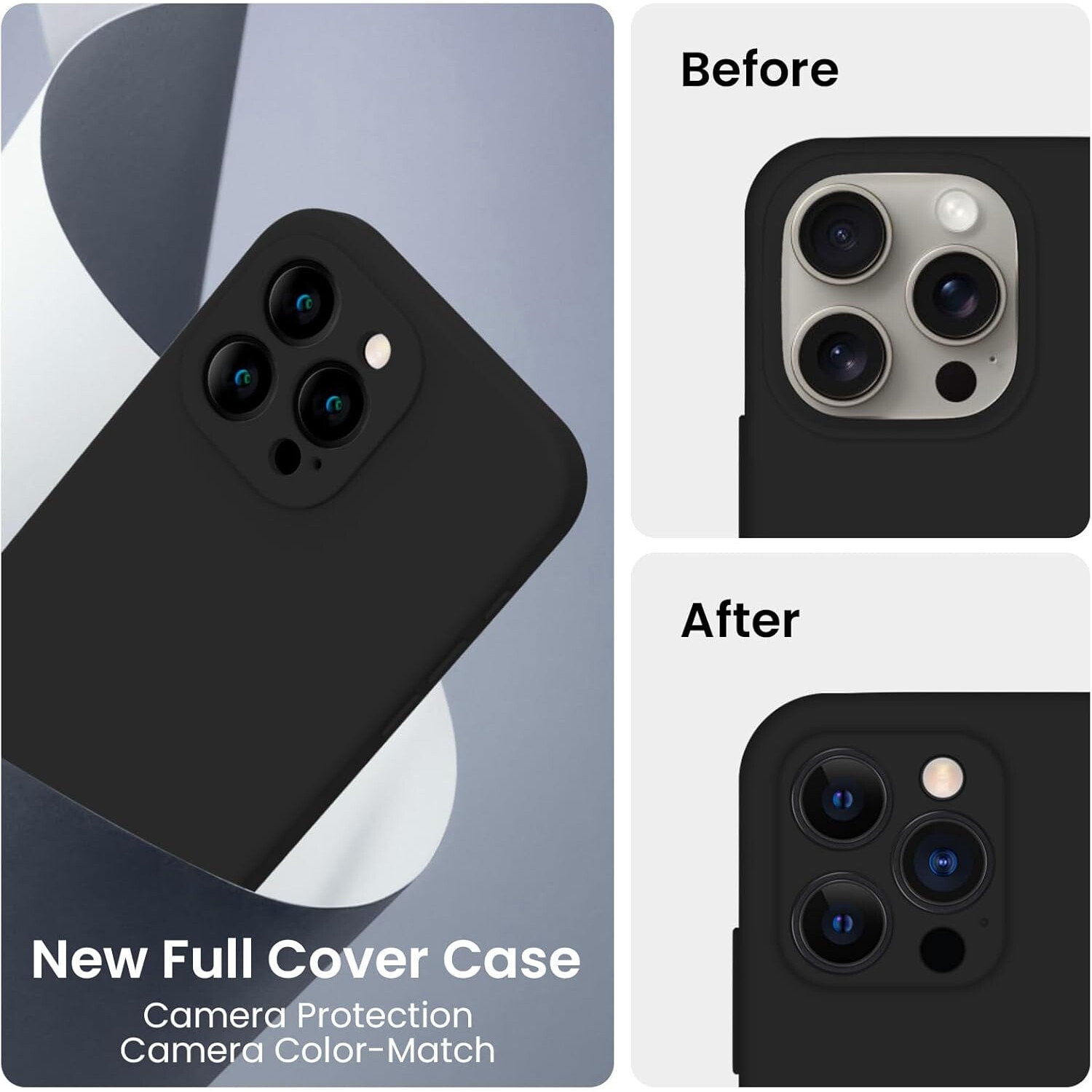 Husa pentru iphone 16 Pro, MingZhi®, Husa din silicon lichid, Husa pentru tot corpul, Pachet complet pentru lentile, Rezistent la socuri, Husa de telefon ultra subtire, Captuseala din microfibra moale rezistenta la zgarieturi, negru
