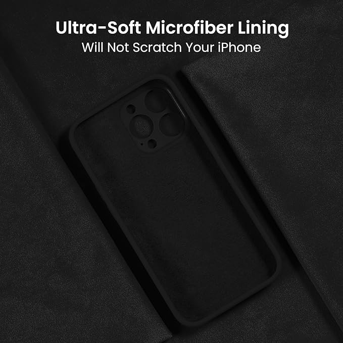 Husa pentru iphone 15 Pro, MingZhi®, Husa din silicon lichid, Husa pentru tot corpul, Pachet complet pentru lentile, Rezistent la socuri, Husa de telefon ultra subtire, Captuseala din microfibra moale rezistenta la zgarieturi, negru