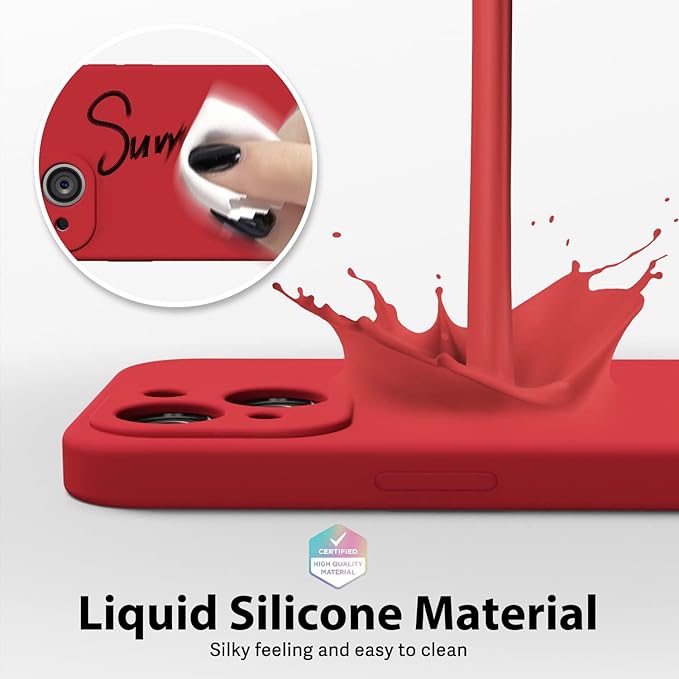 Husa pentru iphone 15 ProMax, MingZhi®, Husa din silicon lichid, Husa pentru tot corpul, Pachet complet pentru lentile, Rezistent la socuri, Husa de telefon ultra subtire, Captuseala din microfibra moale rezistenta la zgarieturi, rosu