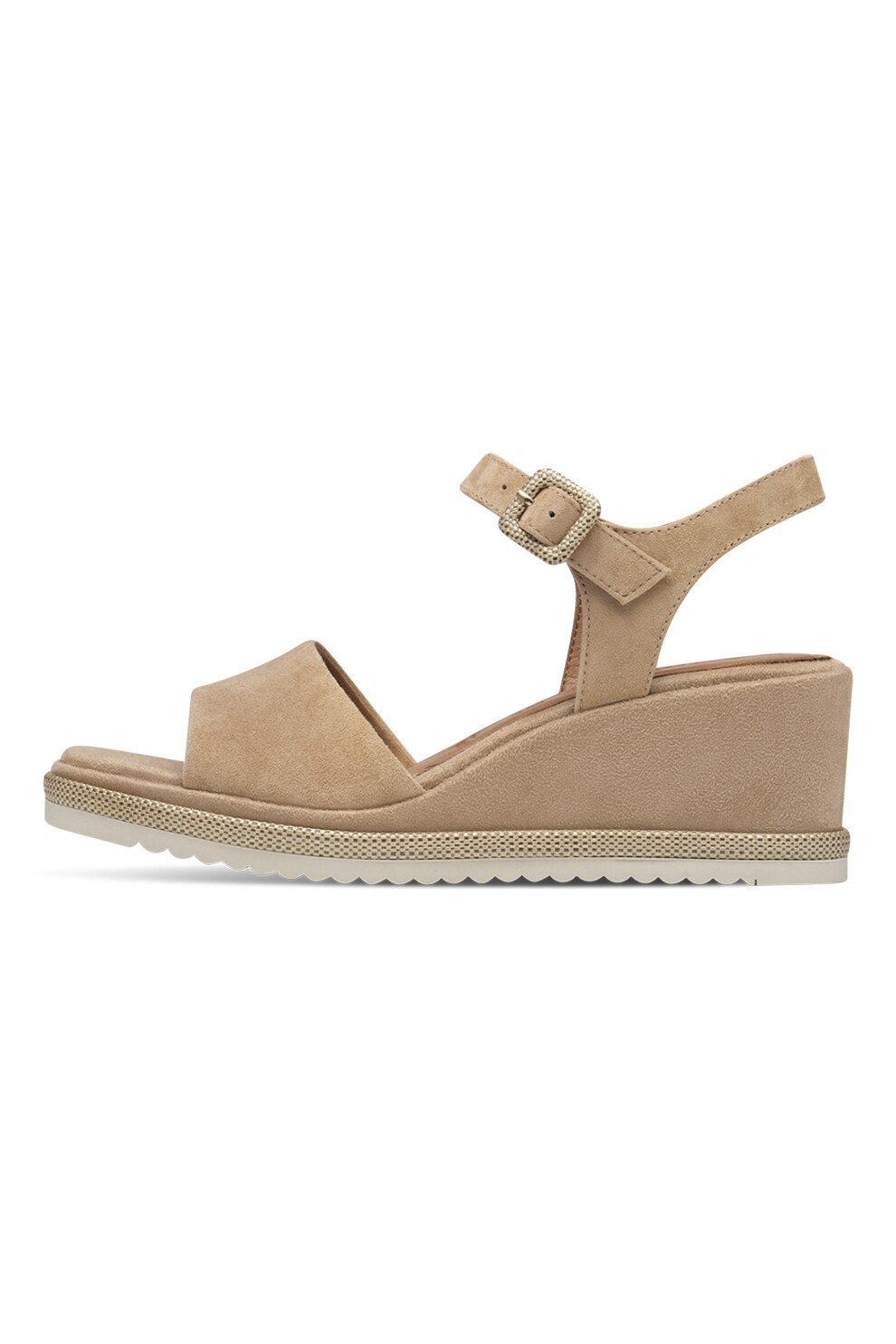 Tamaris, Sandale wedge de piele intoarsa, Bej, 40