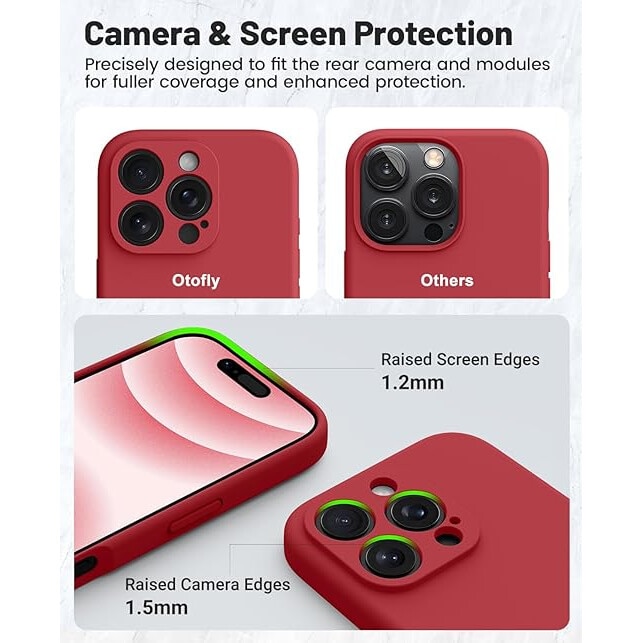 Husa pentru iphone 15 ProMax, MingZhi®, Husa din silicon lichid, Husa pentru tot corpul, Pachet complet pentru lentile, Rezistent la socuri, Husa de telefon ultra subtire, Captuseala din microfibra moale rezistenta la zgarieturi, rosu