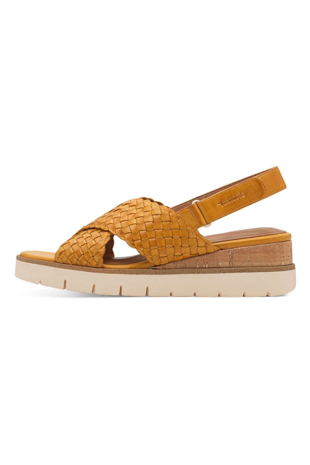 Tamaris, Sandale wedge din piele, Maro Ocru, 36