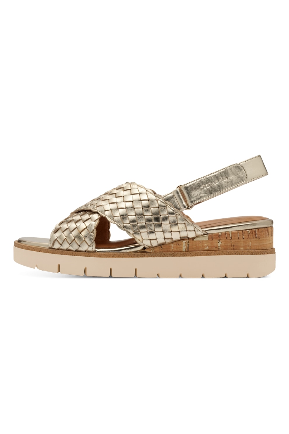 Tamaris, Sandale wedge din piele, Auriu, 38
